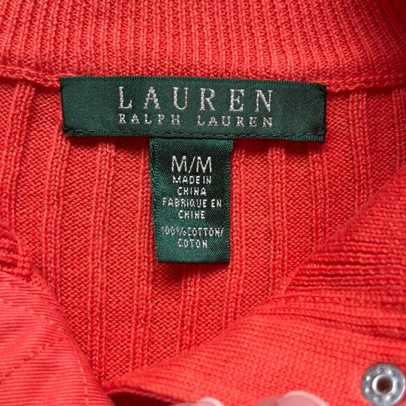 Lauren Ralph Lauren Women's Orange Ribbed Knit Snap Front Sweater Size M - Picture 5 of 6